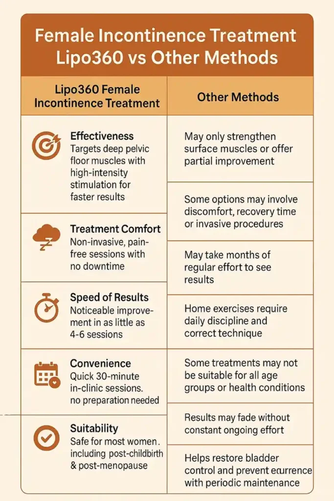 Comprehensive Guide To Female Incontinence Treatment Options 1 Table showing benefits of incontinence treatment