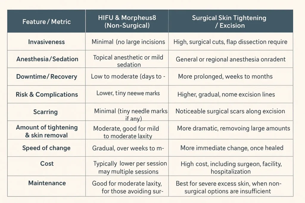 The Science of Skin Tightening 2 Table of skin tightening benefits compared to surgical options